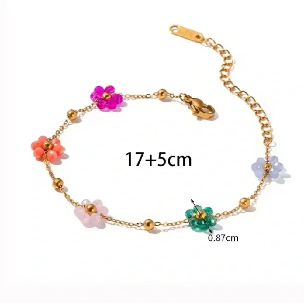 Flower Stainless Steel 18K Gold Waterproof Bead Flower Necklace Bracelet Set